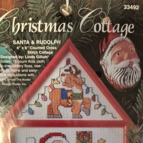 Christmas Cottage Santa & Rudolph Embroidery Kit-counted cross stitch - Picture 2 of 5